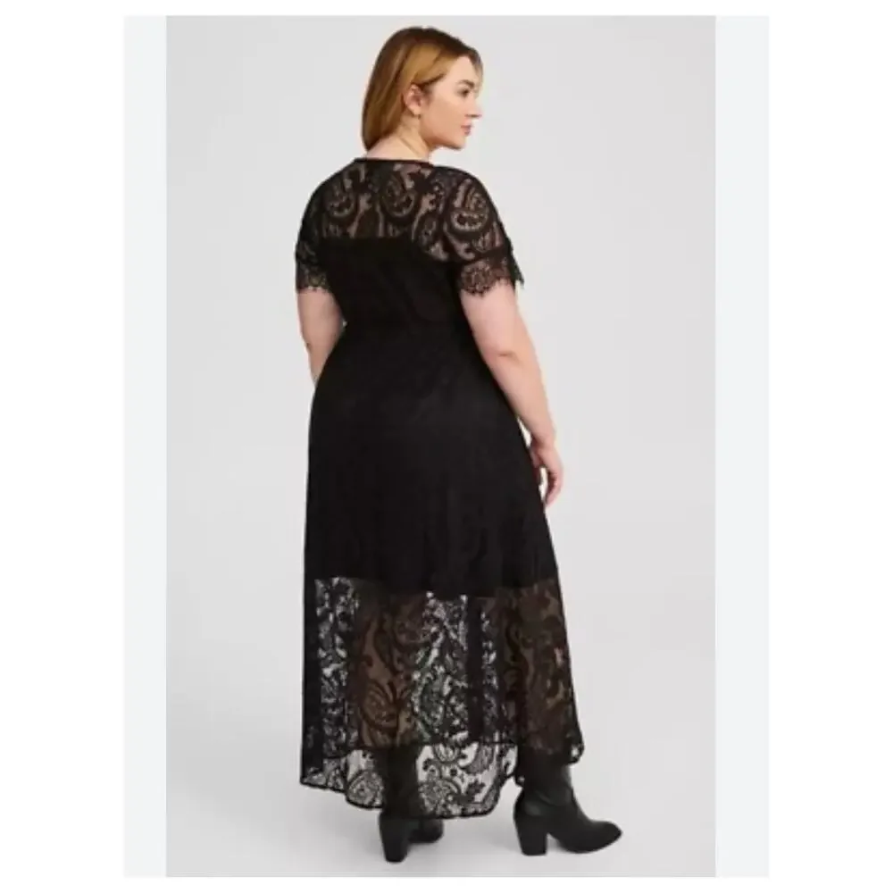 Torrid Womens Button Front Maxi Dress Black Lace Goth Vampire Whimsigoth 3X 3 - Picture 3 of 9